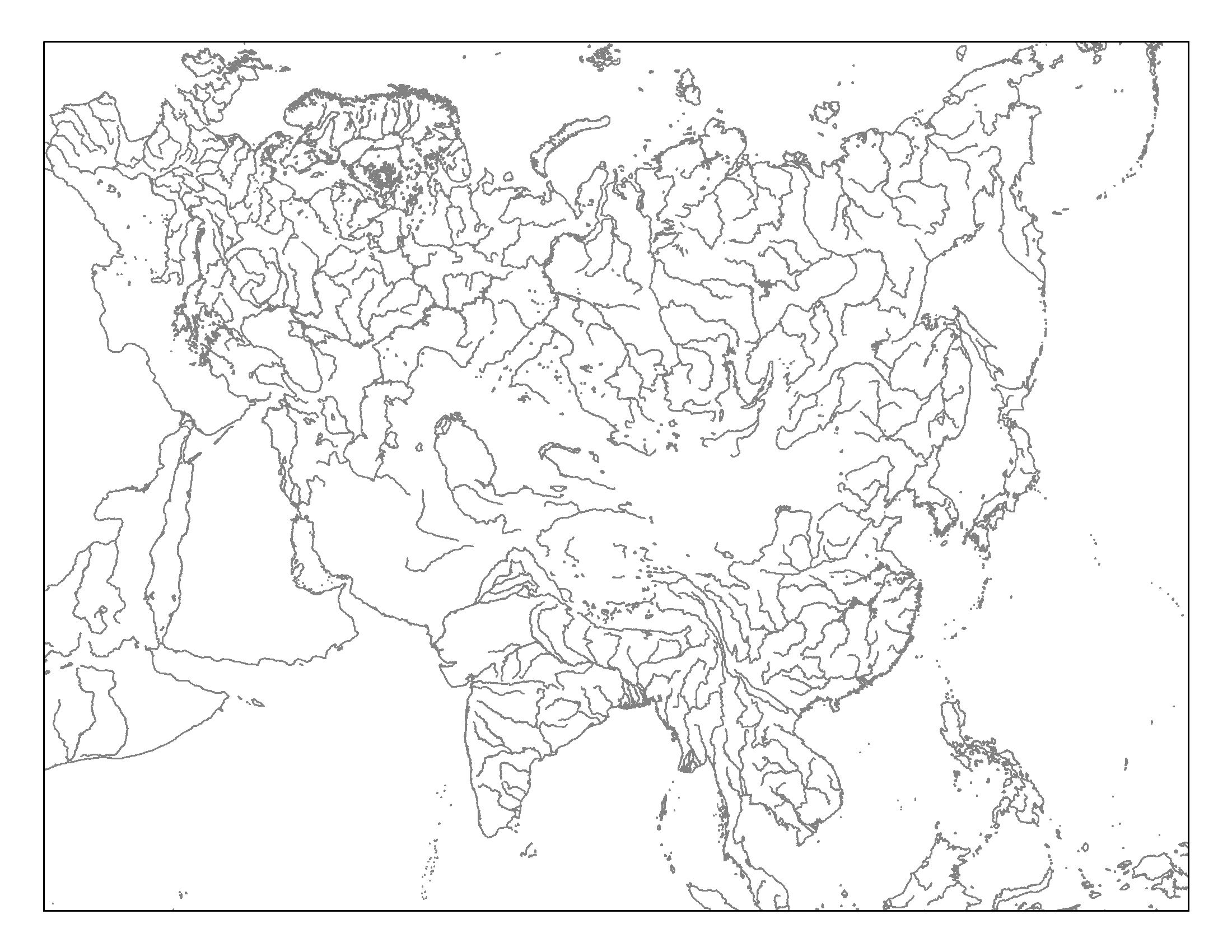 Blank Asia Map Physical Rivers Eurasia Rivers And Lakes